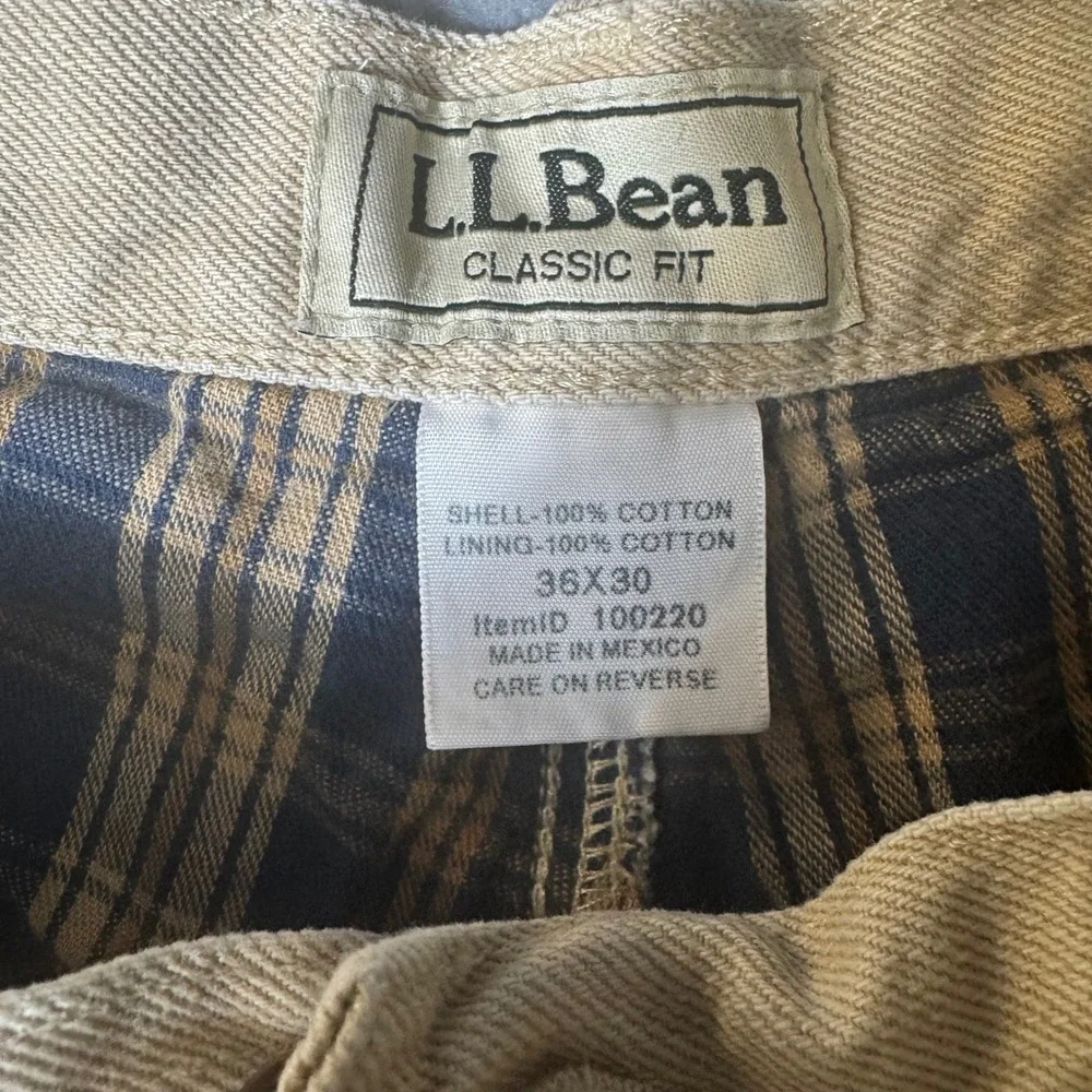 LL Bean Classic‎ Fit Flannel Lined Denim Pants Tan Khaki Mens 36x30 100220